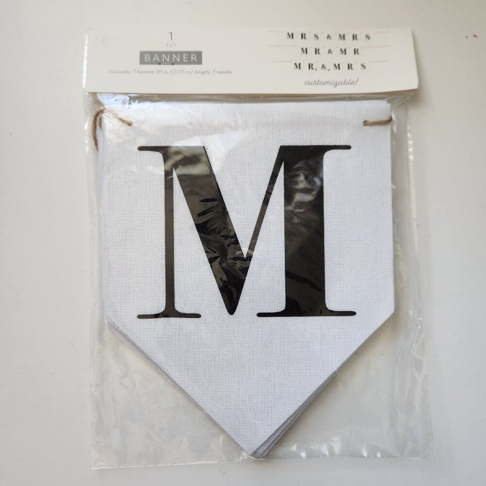 MRS & MRS, MR & MR, MR & MRS Wedding Banner White Fabric Twine 81”